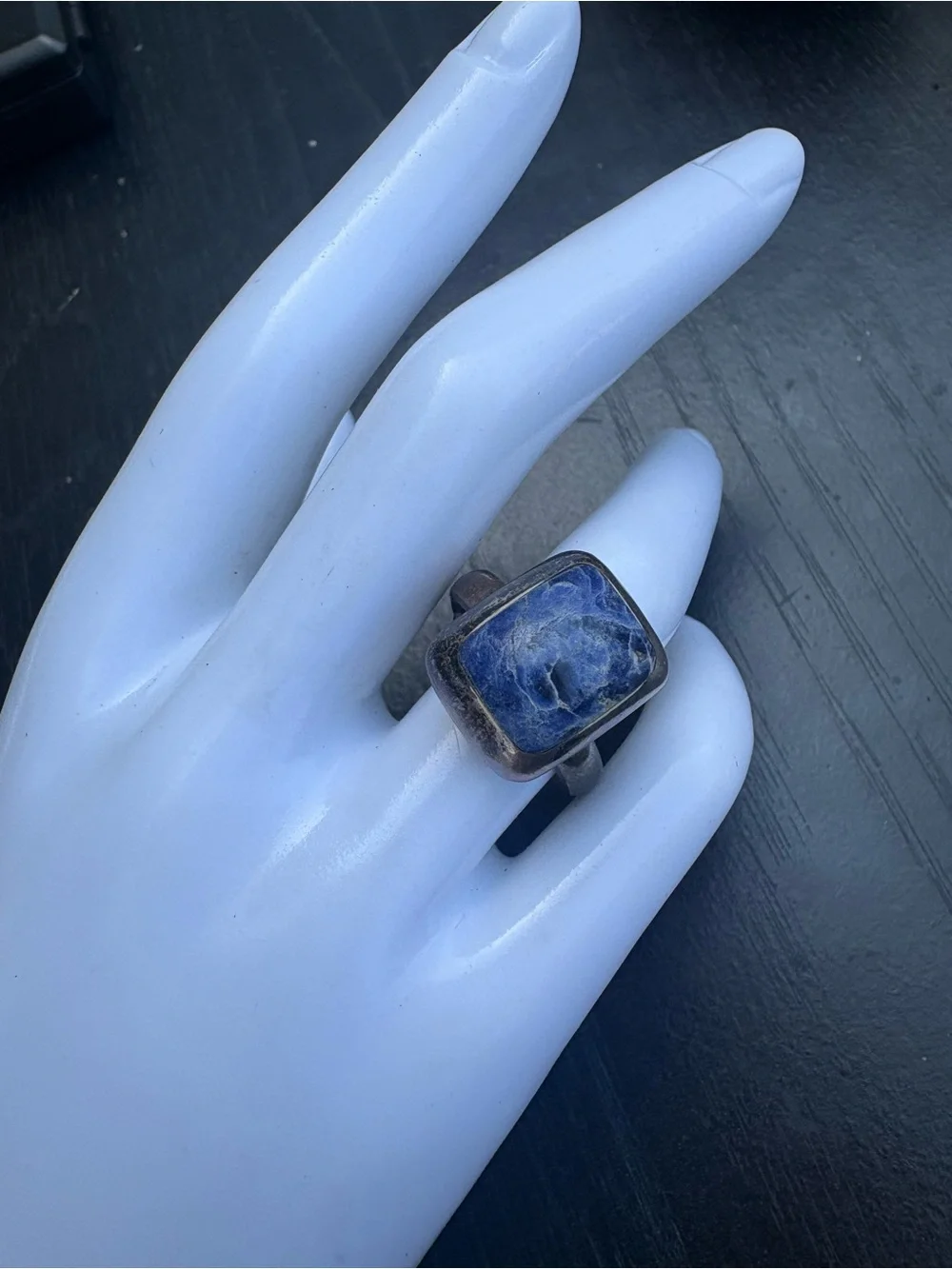 Mexico Sterling Silver Blue Sodalite Rectangle Ring - Size 7 Adjustable